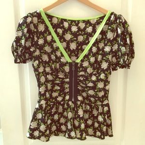 Dolce & Gabbana Silk Rose Peplum Blouse